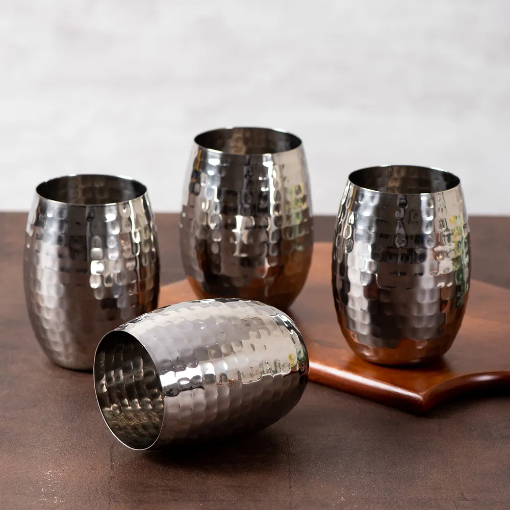 Graceful Silver Stainless Steel Wine Glasses Set Of 4