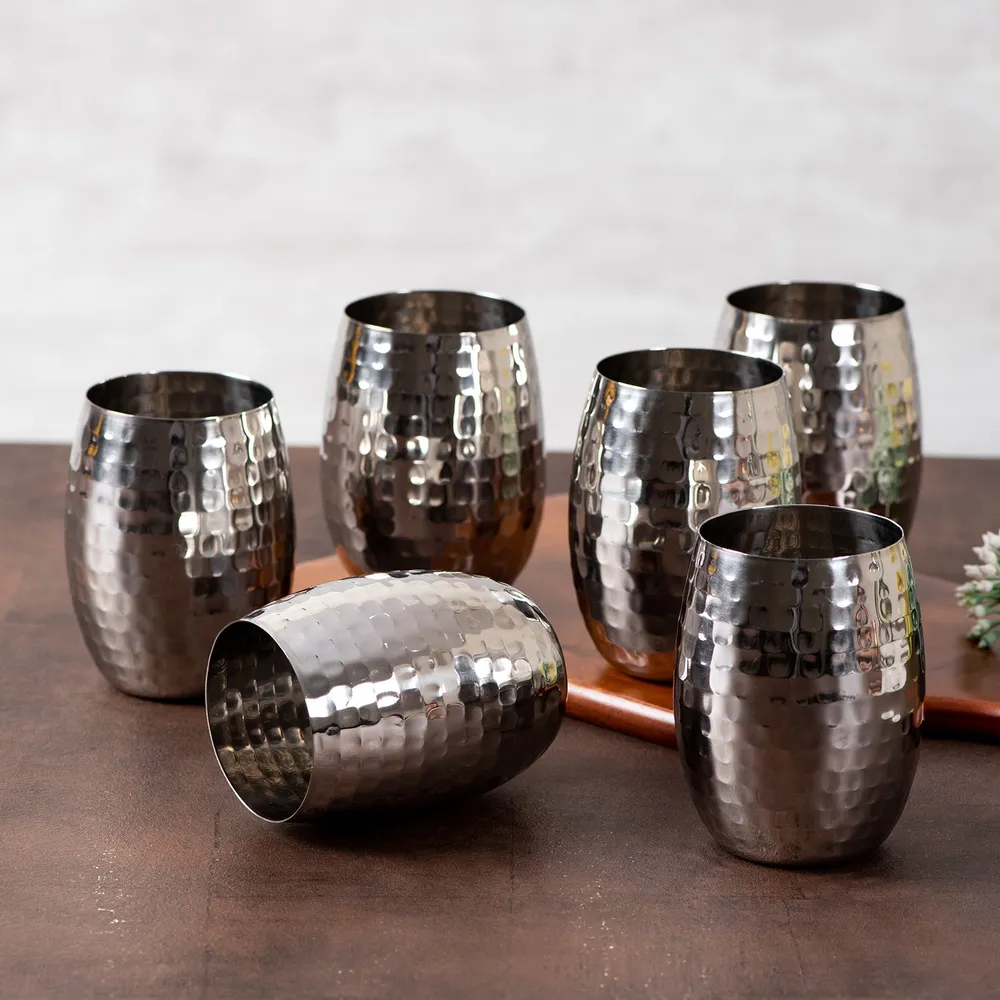 Graceful Silver Stainless Steel Wine Glasses Set Of 6