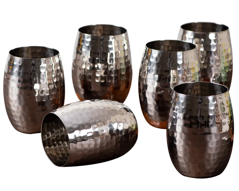 Graceful Silver Stainless Steel Wine Glasses Set Of 6