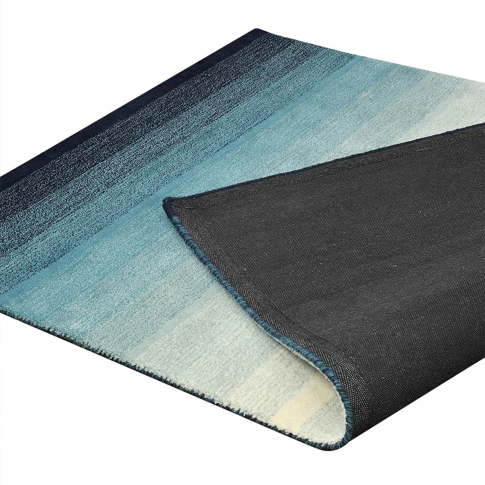 Gradient Effect Blue & White Coloured Hand Tufted Rectangular Wool Carpet 3X5