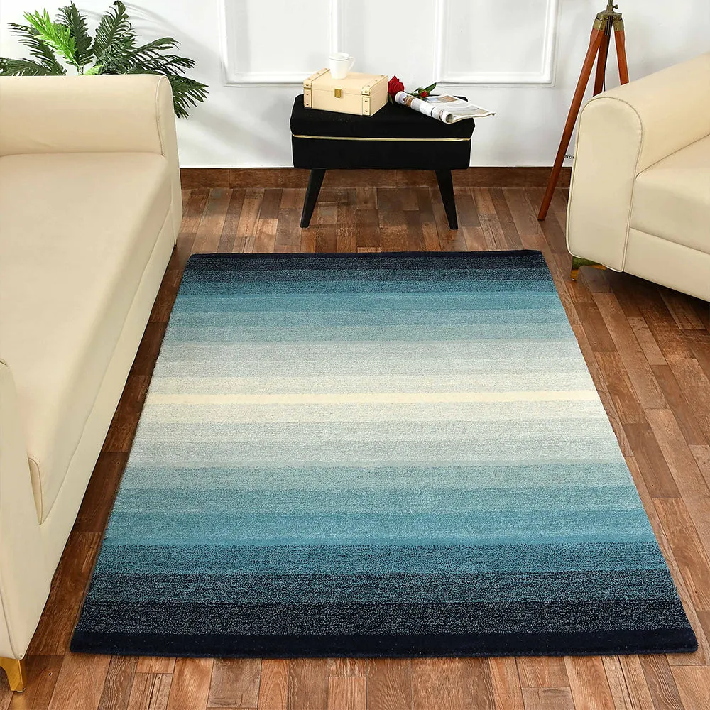 Gradient Effect Blue & White Coloured Hand Tufted Rectangular Wool Carpet 3X5