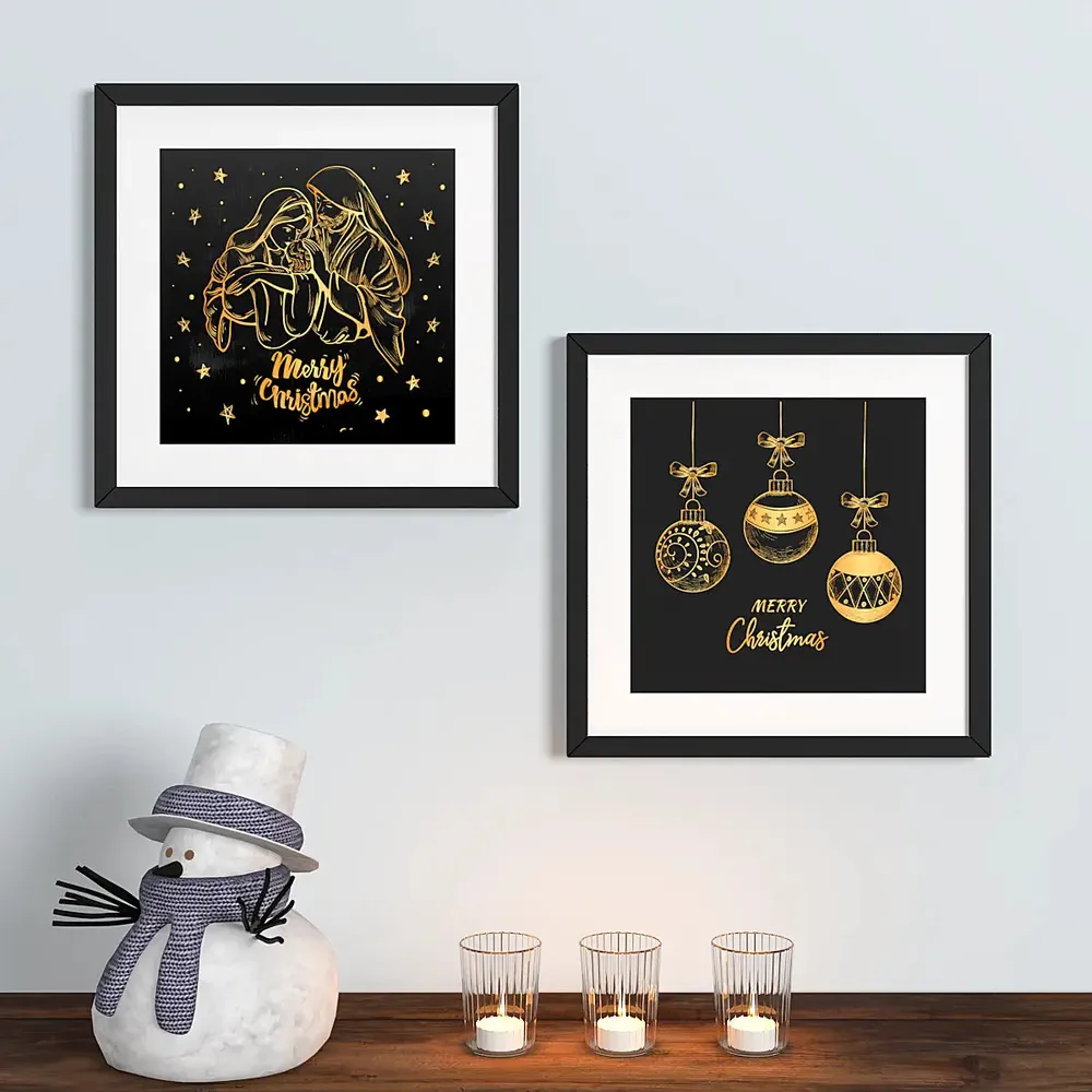 Graphic Design Christmas  Art Framed Set of 2 / Break Resistant Clear Acrylic Glass / 61 cm x 30 cm