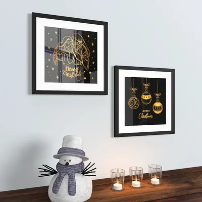 Graphic Design Christmas  Art Framed Set of 2 / Break Resistant Clear Acrylic Glass / 61 cm x 30 cm
