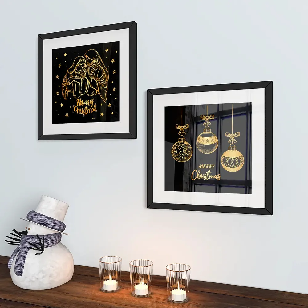 Graphic Design Christmas  Art Framed Set of 2 / Break Resistant Clear Acrylic Glass / 61 cm x 30 cm