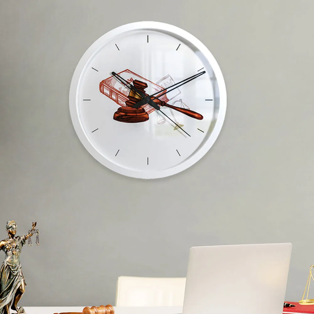 Graphical Wood Wall Clock for Lawyer's Office White