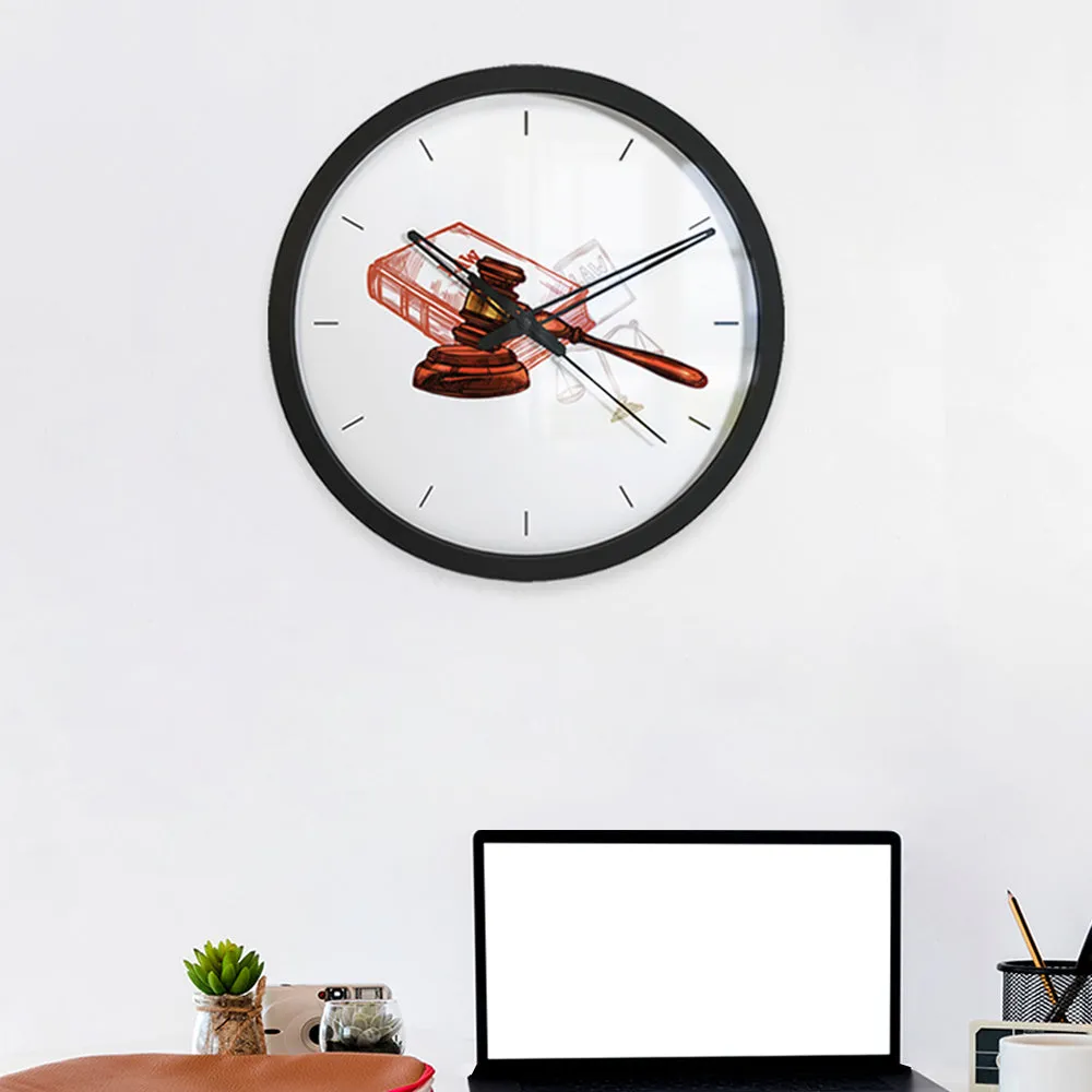 Graphical Wood Wall Clock for Lawyer's Office White