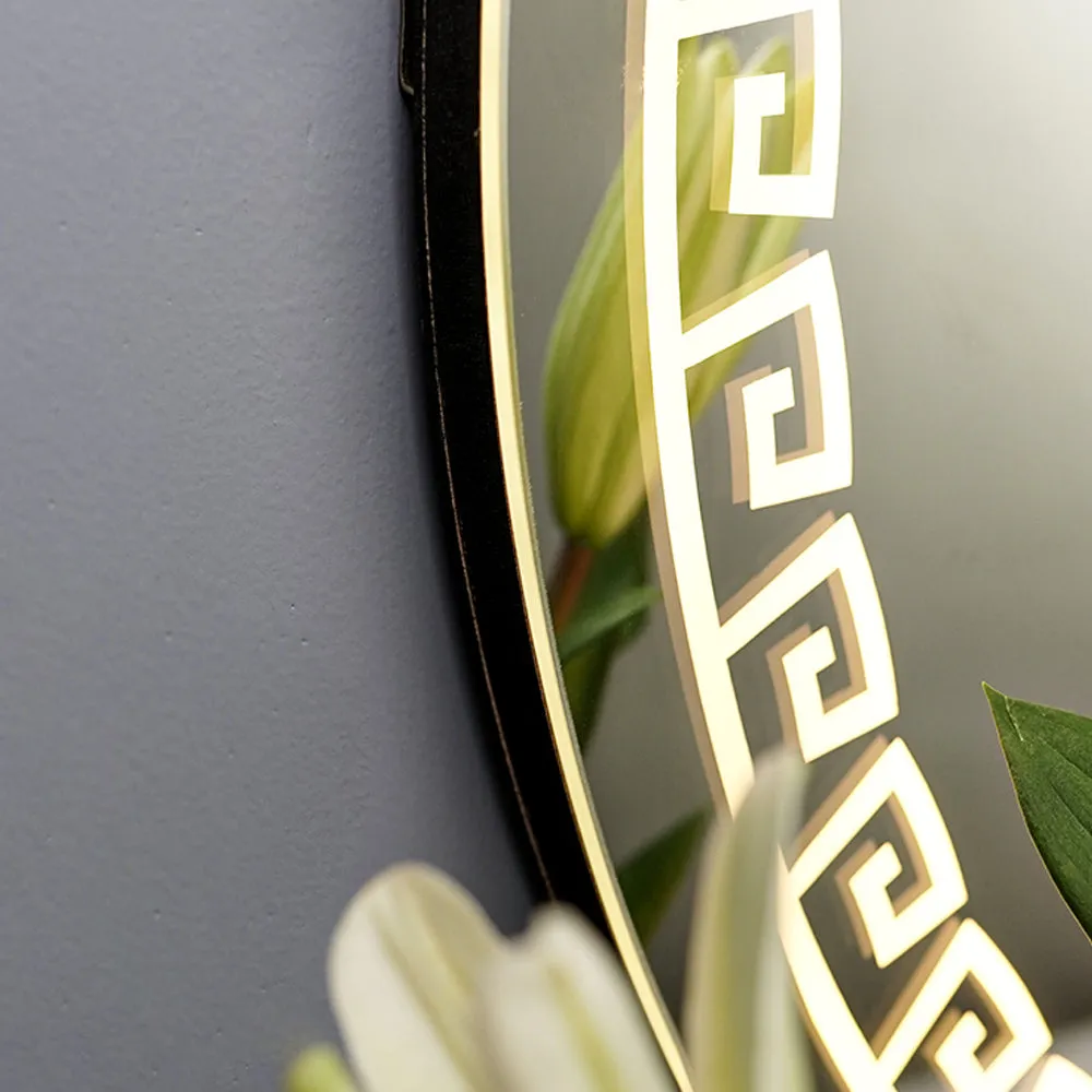 Greek Key Motif LED Round Bathroom Mirror
