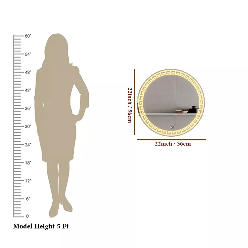 Greek Key Motif LED Round Bathroom Mirror