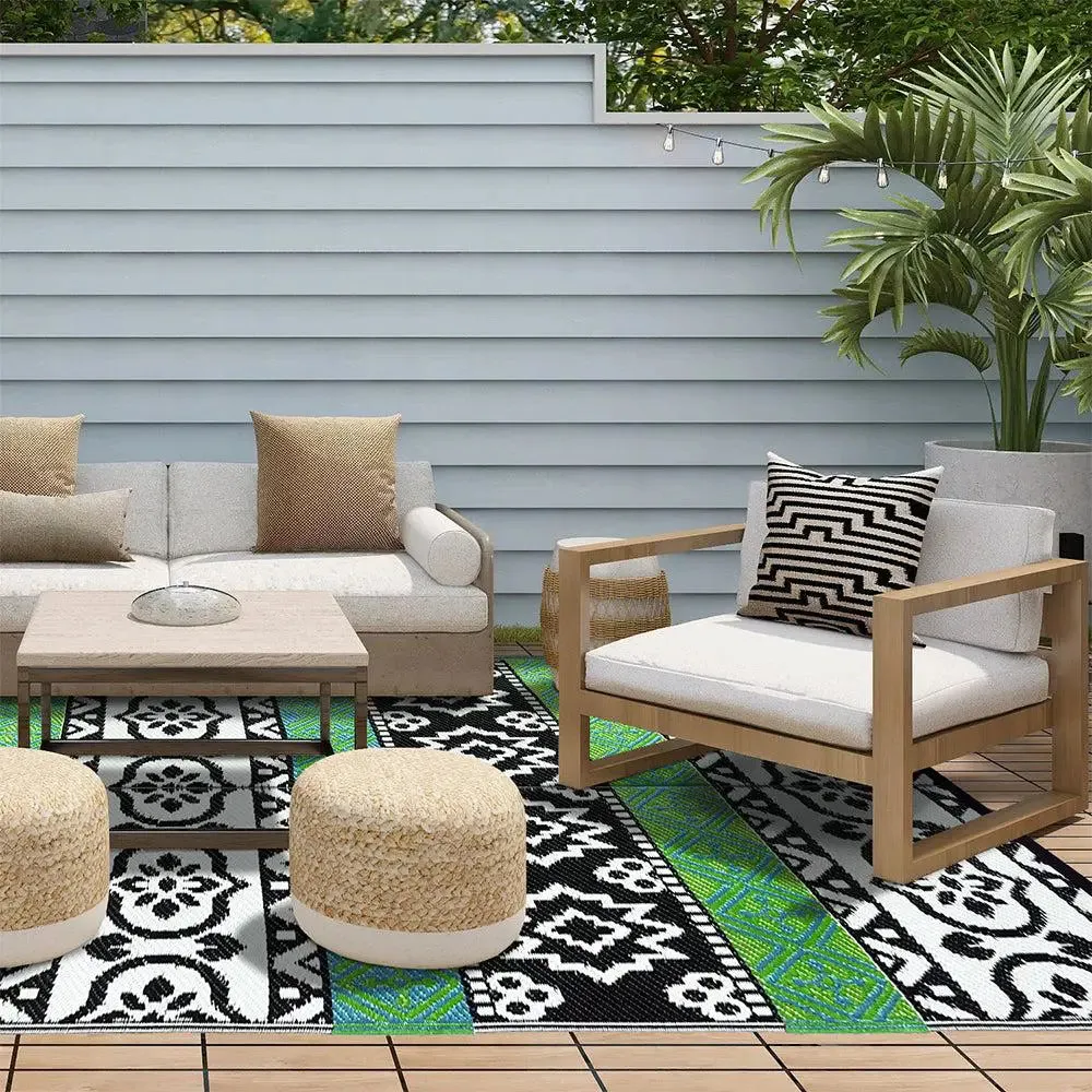 Green & Black Indian Traditional Designer Big Floor Mat