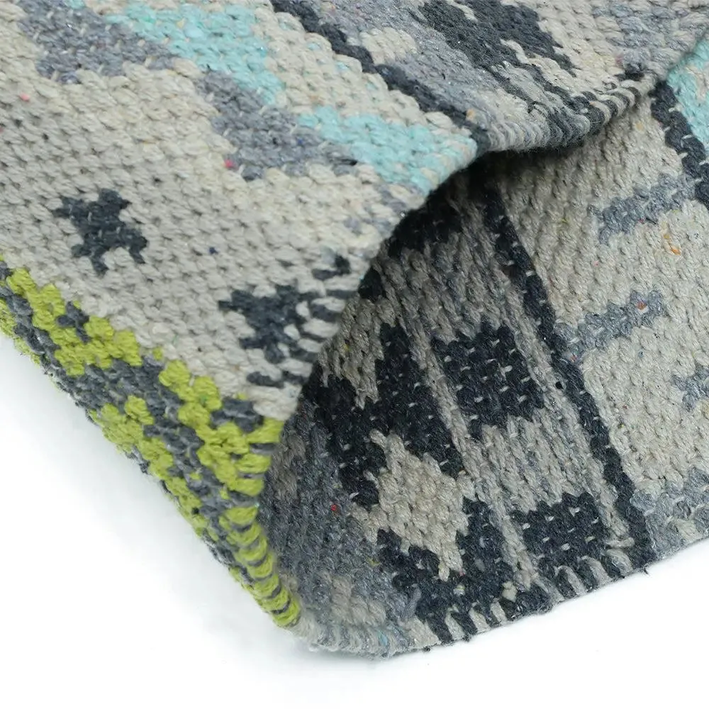 Green & Blue Intricate Aesthetic Cotton Area Rug (120 x 180) cm