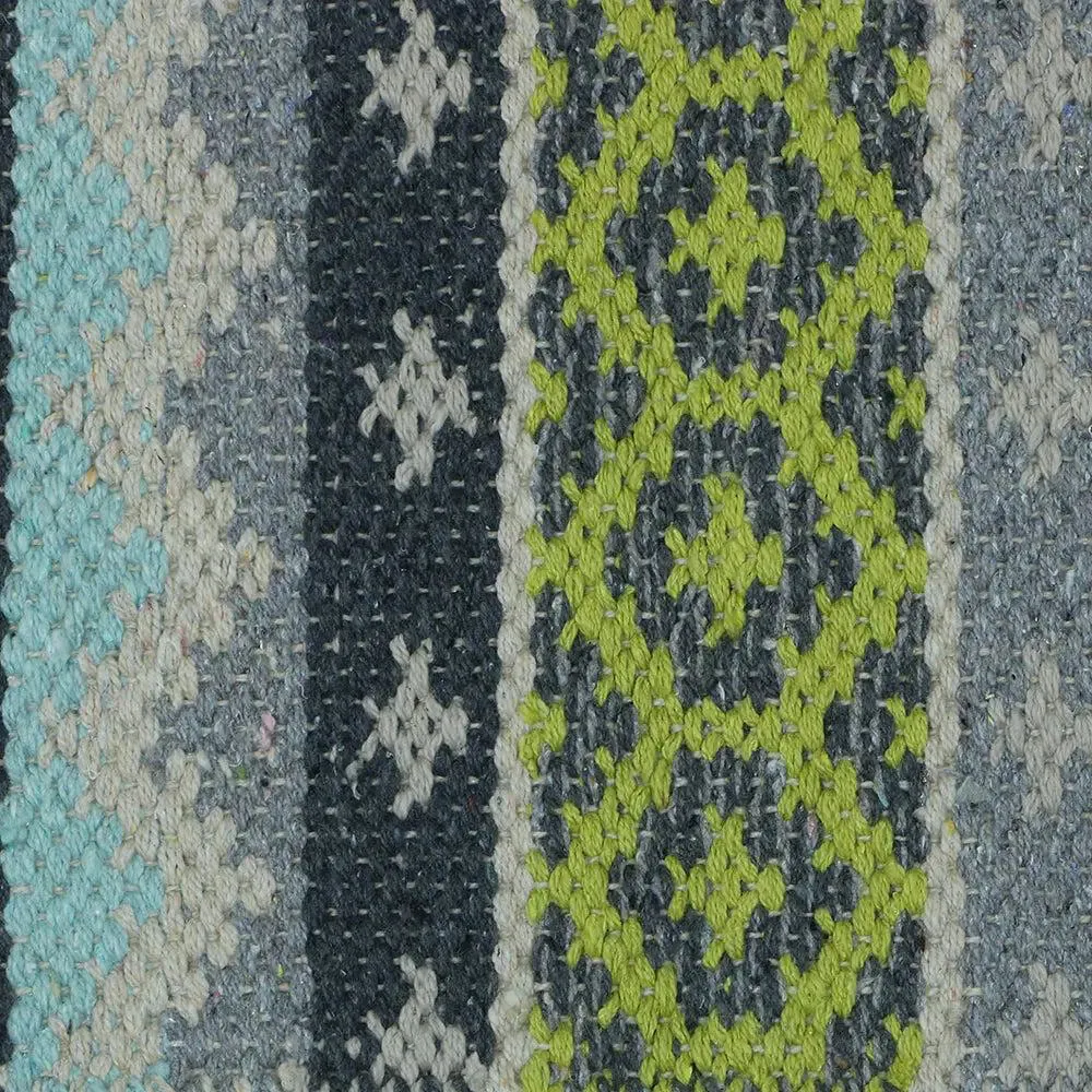 Green & Blue Intricate Aesthetic Cotton Area Rug (50 x 150) cm