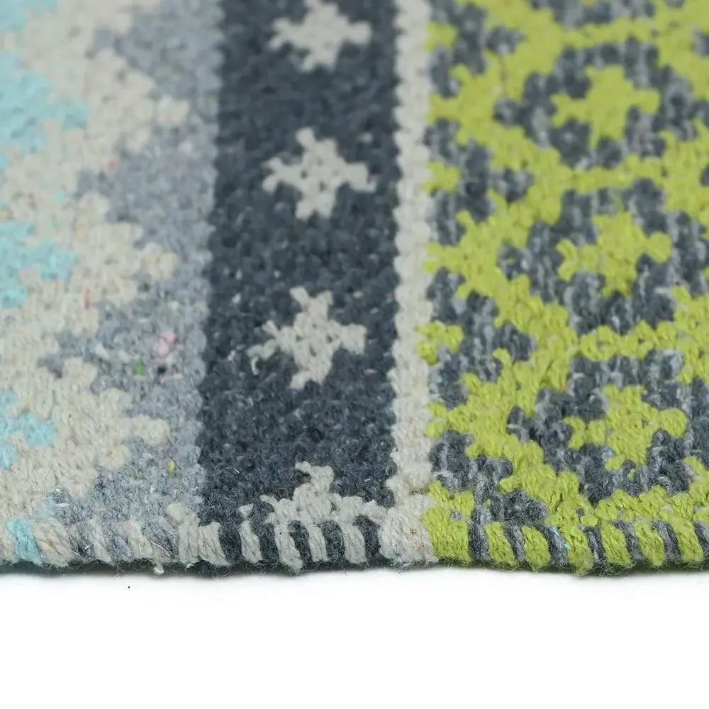 Green & Blue Intricate Aesthetic Cotton Area Rug (50 x 150) cm