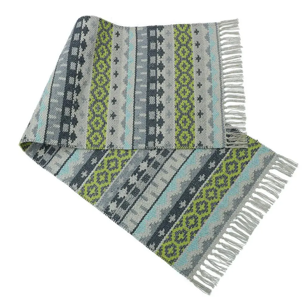 Green & Blue Intricate Aesthetic Cotton Area Rug (50 x 150) cm