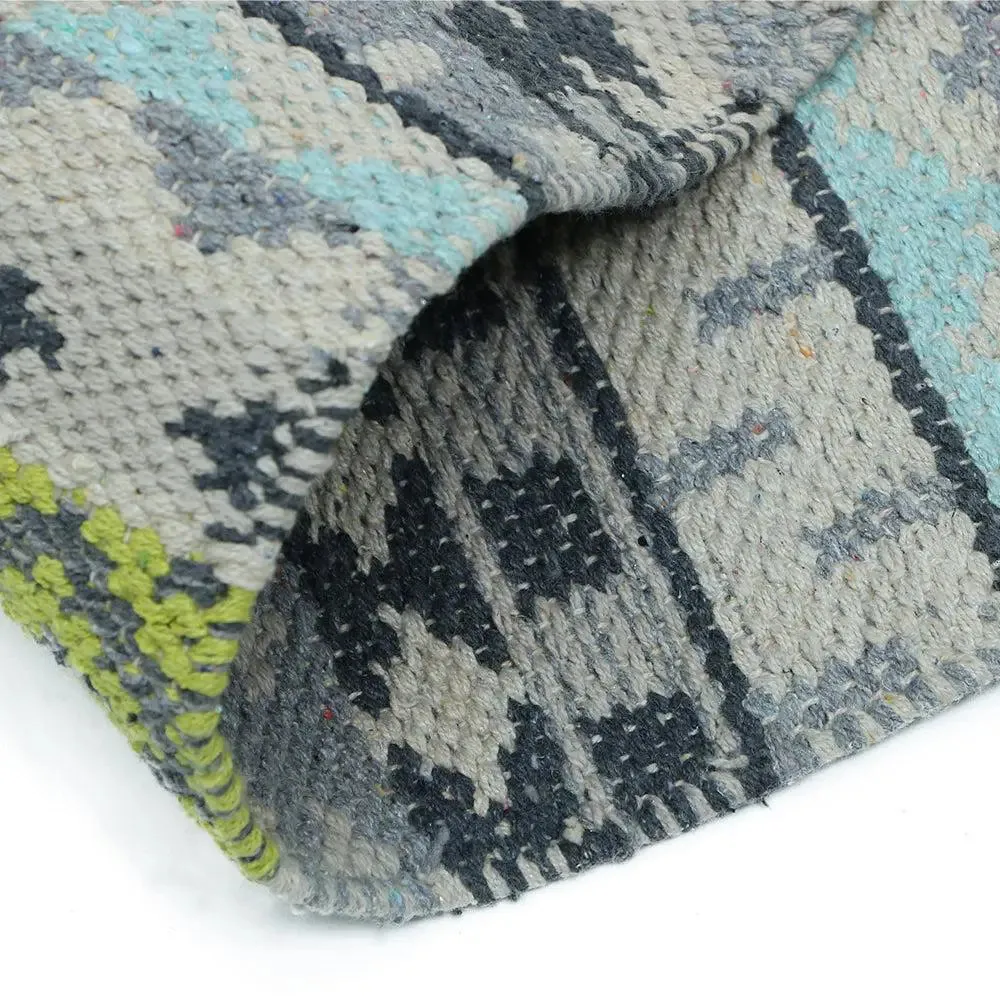Green & Blue Intricate Aesthetic Cotton Area Rug (50 x 150) cm