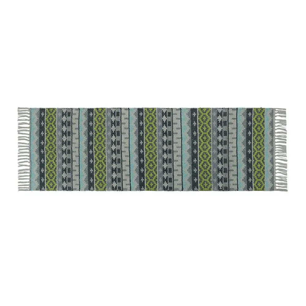 Green & Blue Intricate Aesthetic Cotton Area Rug (50 x 150) cm