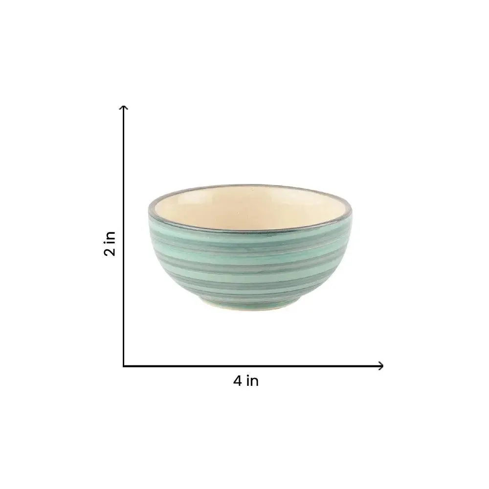 Green & Blue Striped Hand Painted Ceramic Bowl Set Of 6