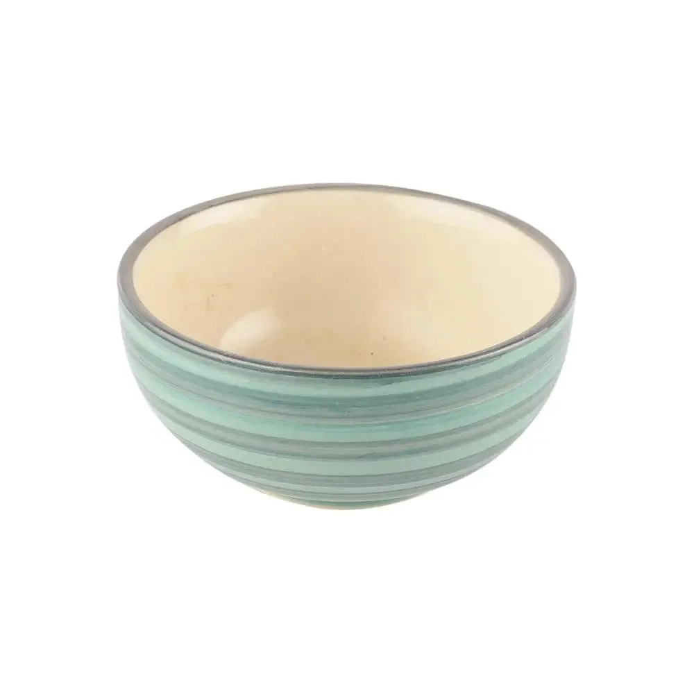 Green & Blue Striped Hand Painted Ceramic Bowl Set Of 6