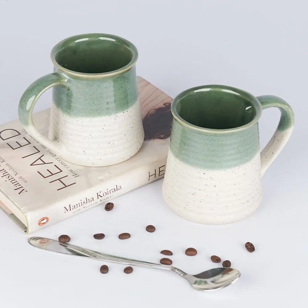 Green Bordered Polished Ceramic Mugs Set of 2 Single Piece
