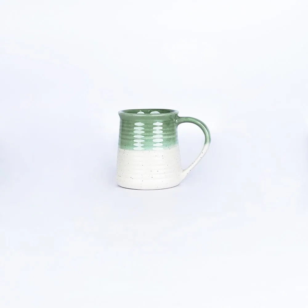 Green Bordered Polished Ceramic Mugs Set of 2 Single Piece