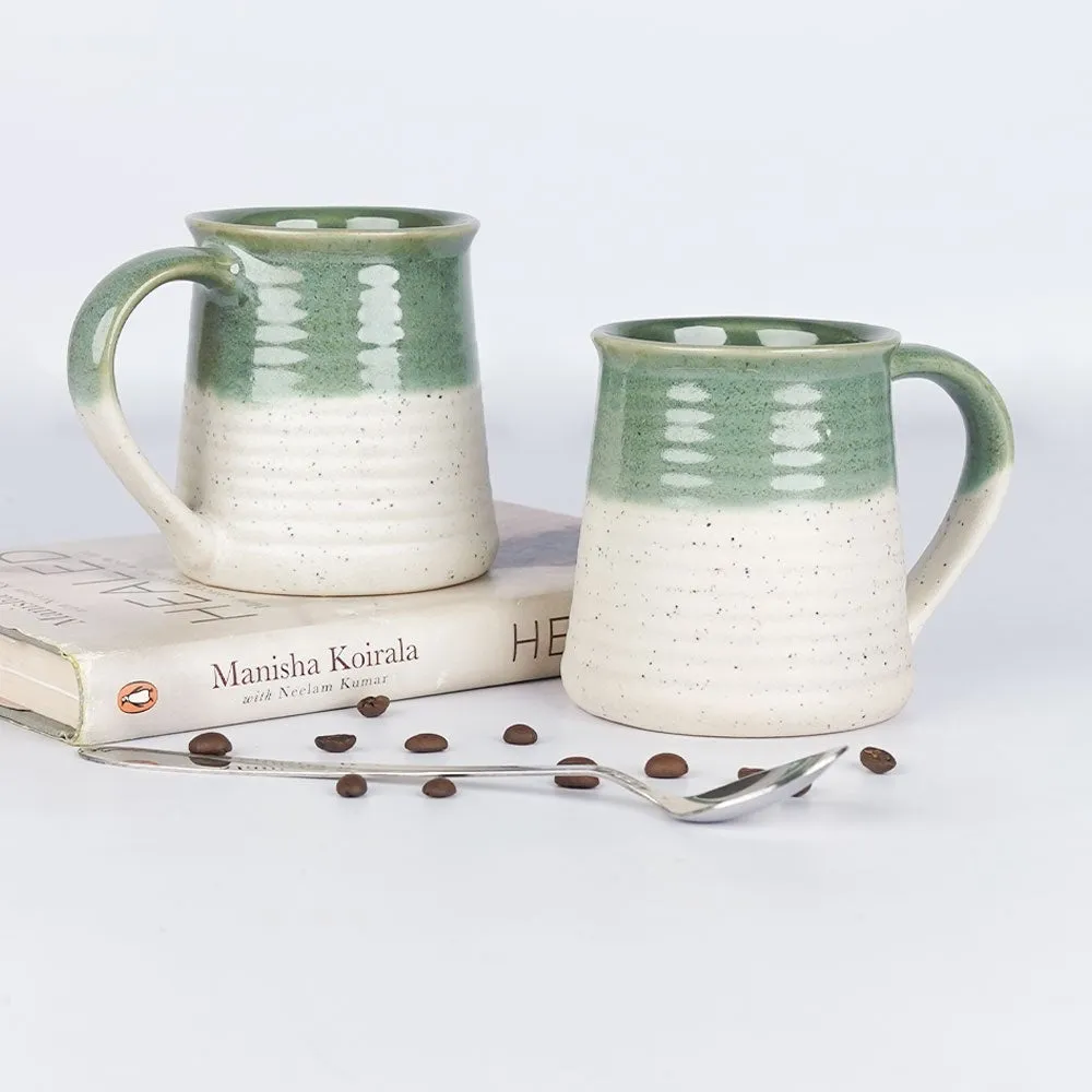 Green Bordered Polished Ceramic Mugs Set of 2 Single Piece