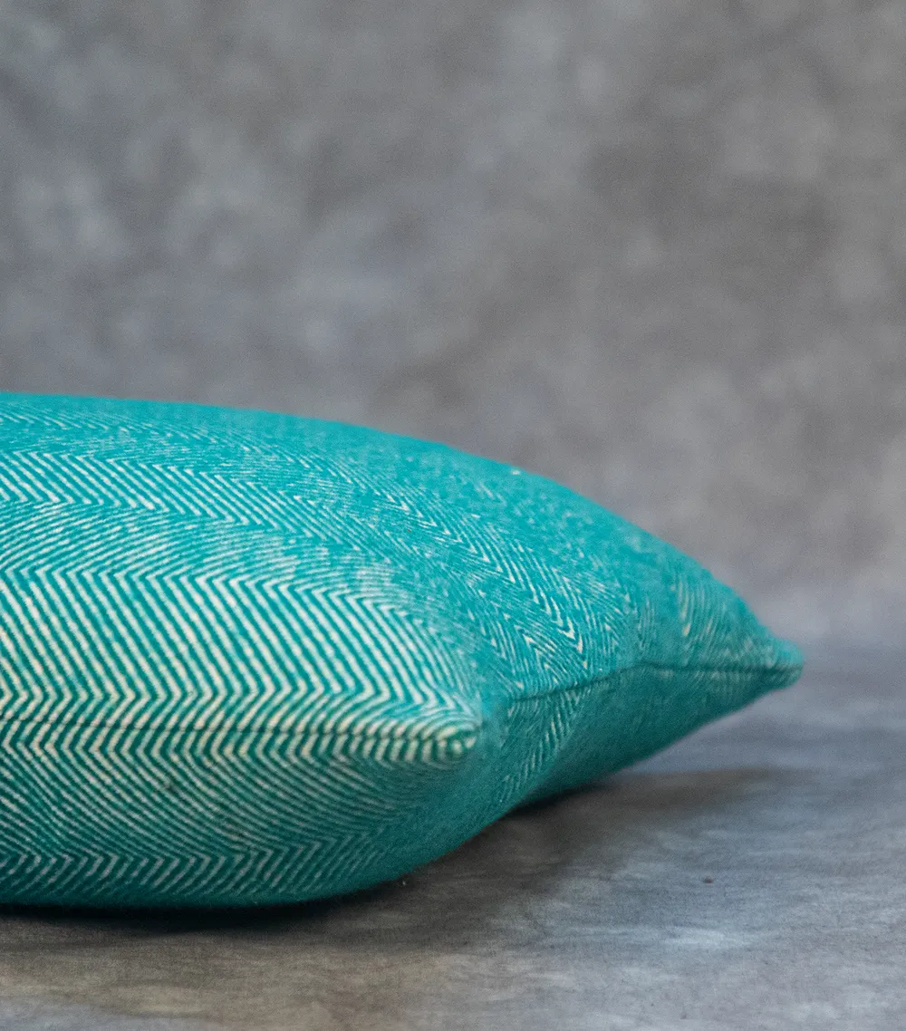 Green Brushed Herringbone Cushion Cover