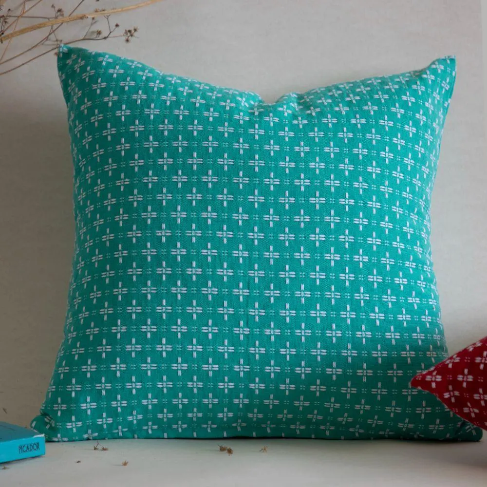 Green Cross Patterned Cushion Cover