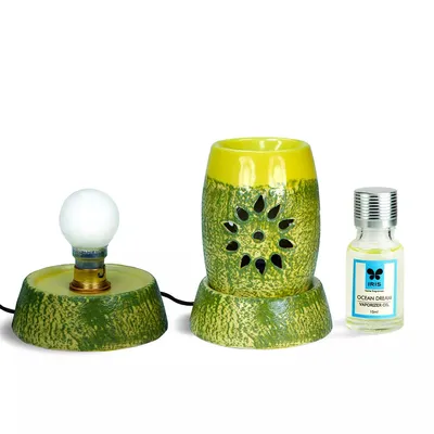 Green Electric Vaporizer With 15 ml Aroma Oil ( Amber Rose / Lavender / Ocean Dream / Jasmine)