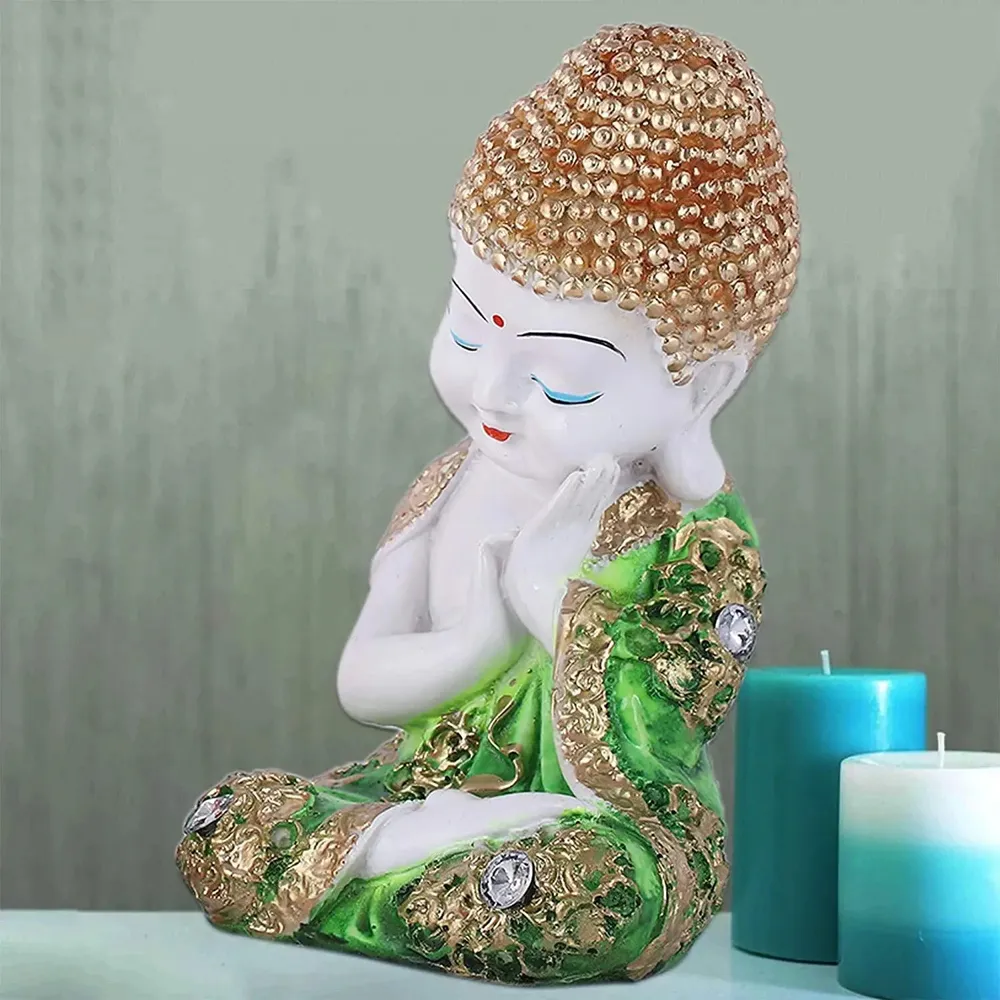 Green Embellished Attire Buddha Statue