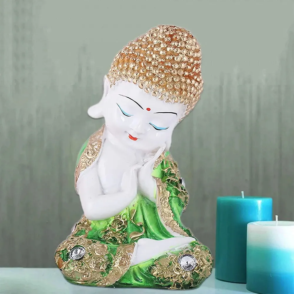 Green Embellished Attire Buddha Statue