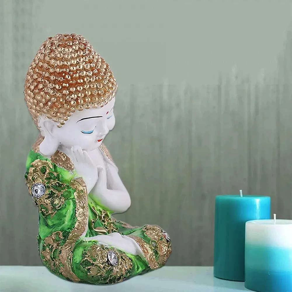 Green Embellished Attire Buddha Statue