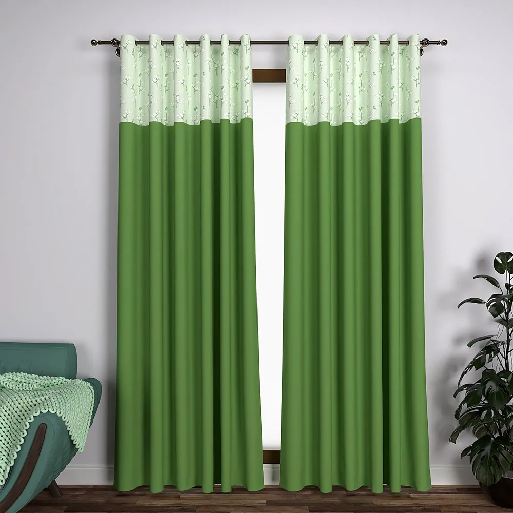 Green Floral Semi-Designer Door Curtain Regular Single Piece (7ft)