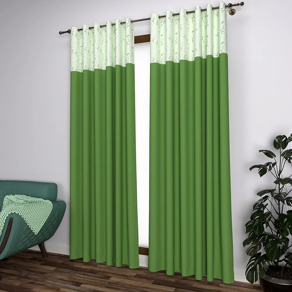 Green Floral Semi-Designer Door Curtain Regular Single Piece (7ft)