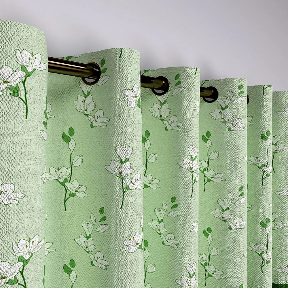 Green Floral Semi-Designer Window Curtain