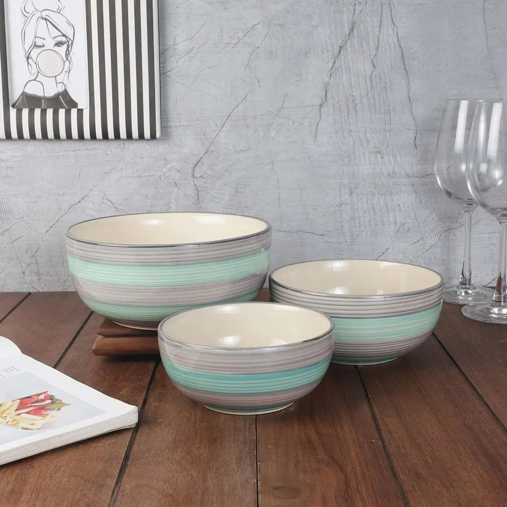 Green & Grey Ceramic Bowls Set Of 4