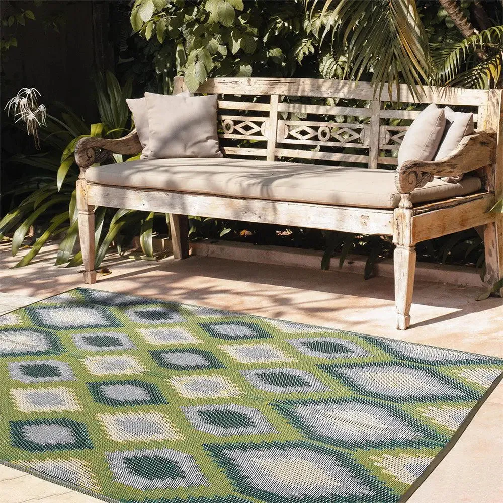 Green & Grey Ikkat Pattern Big Floor Mat