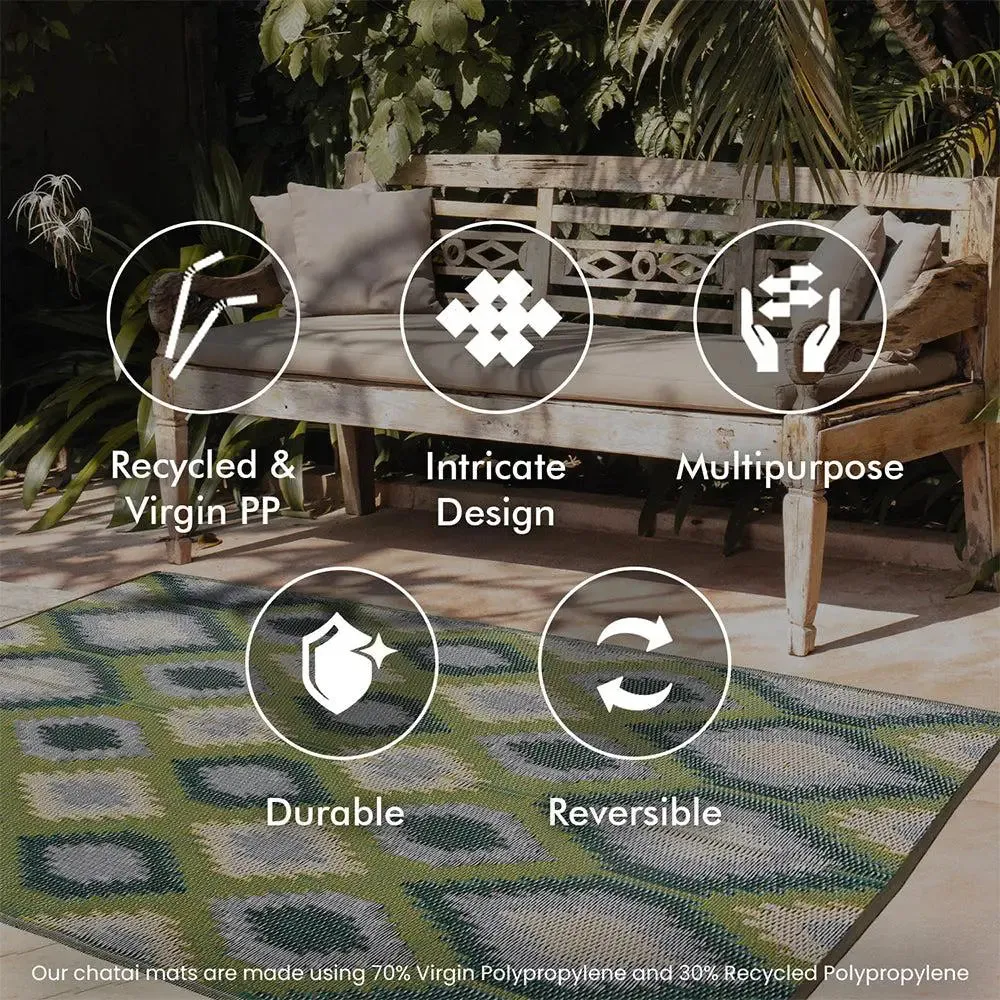 Green & Grey Ikkat Pattern Big Floor Mat