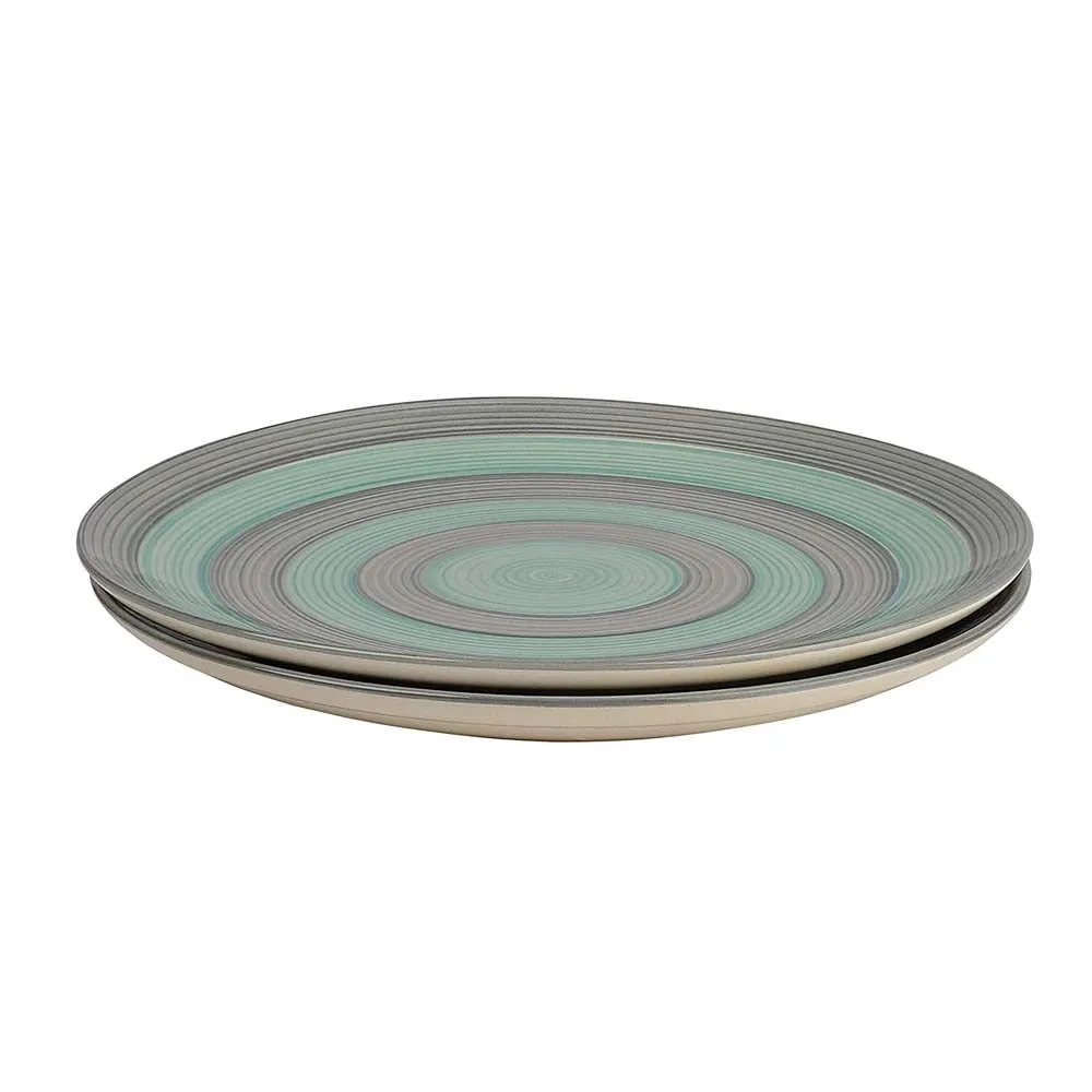 Green & Grey Plates Pair Handpainted Ceramic Dinner Plates Set Of 4