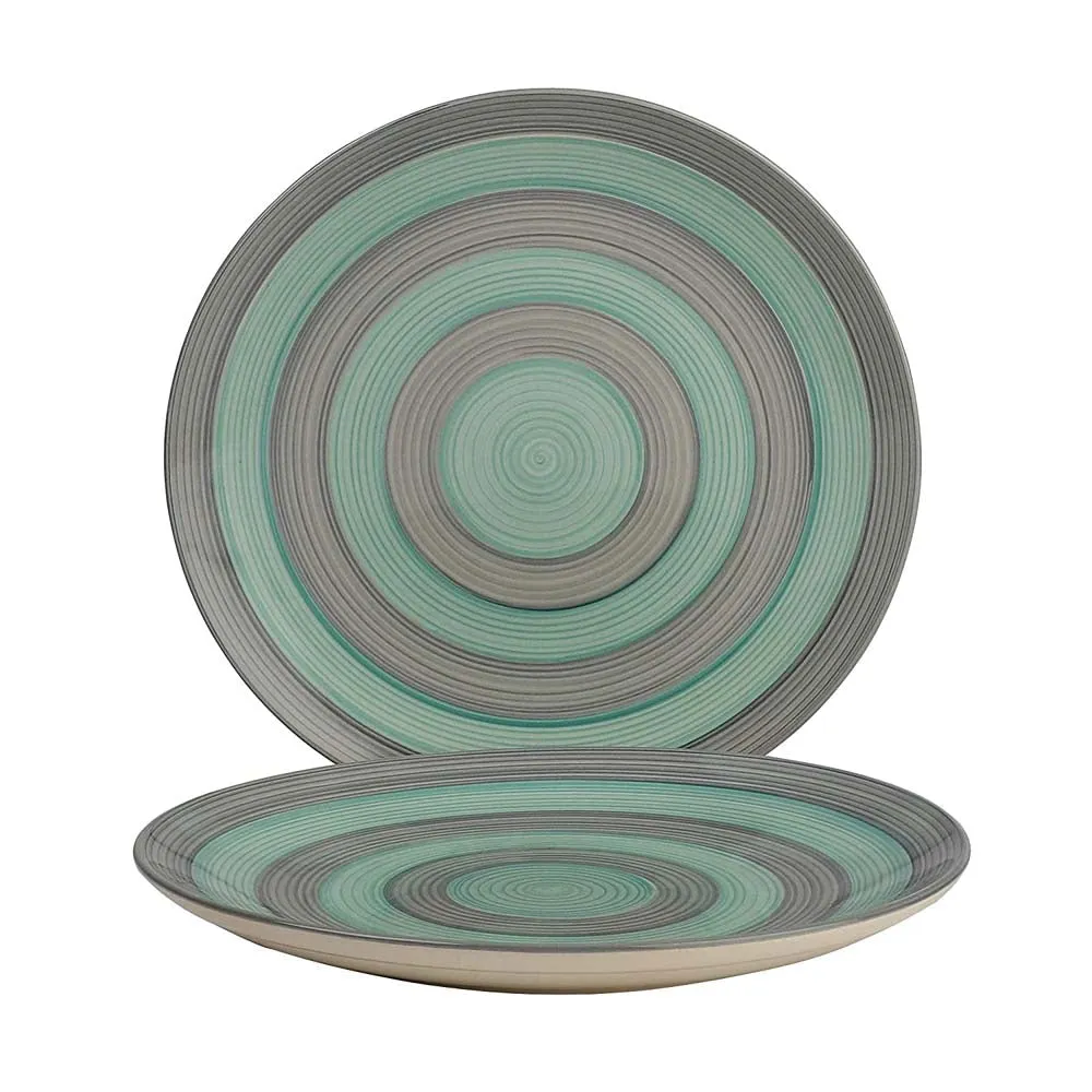 Green & Grey Plates Pair Handpainted Ceramic Dinner Plates Set Of 4