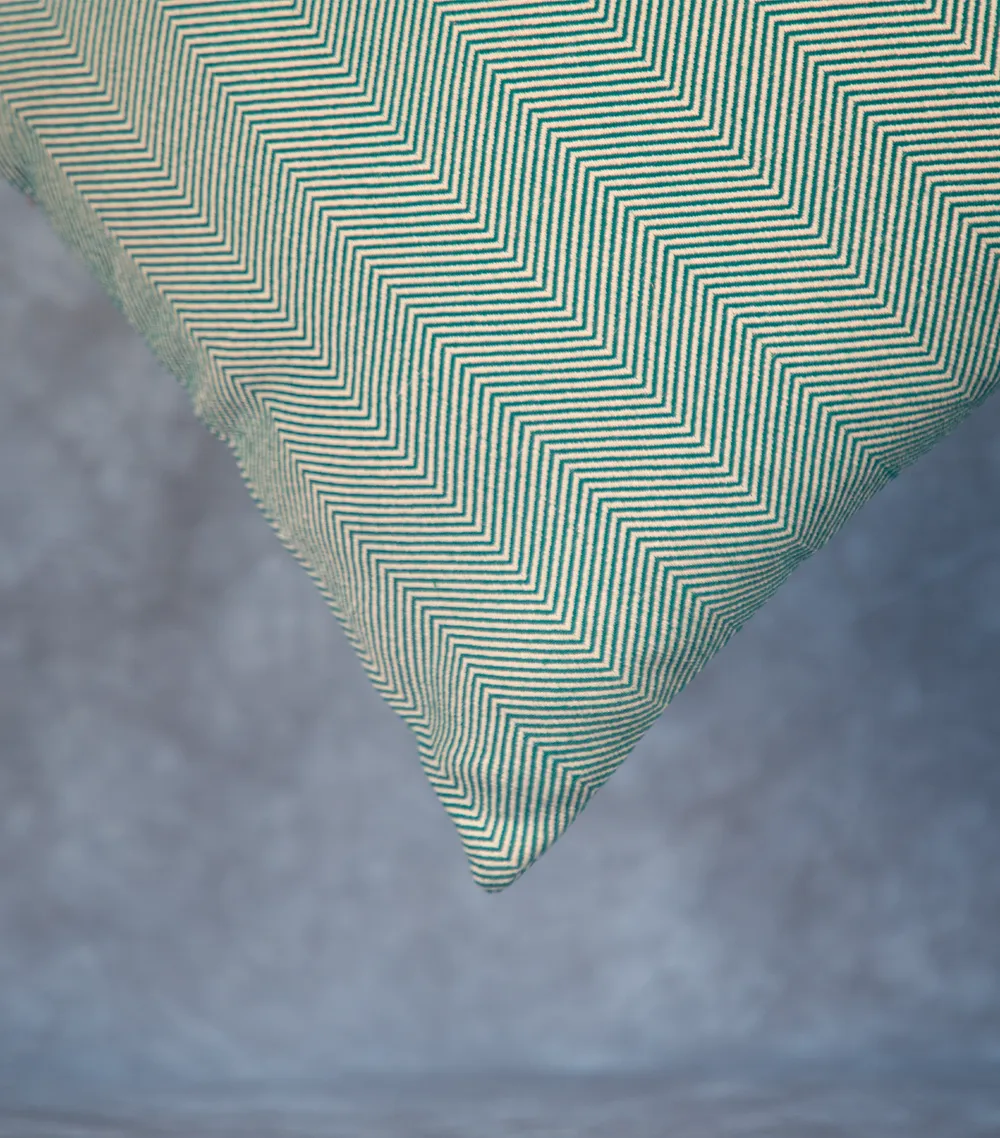 Green Herringbone Cushion Cover
