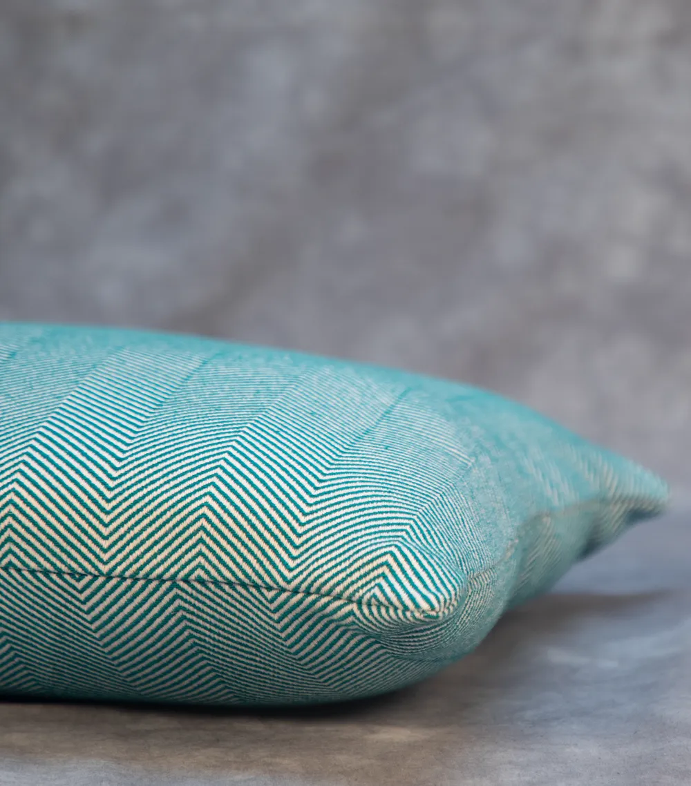 Green Herringbone Cushion Cover