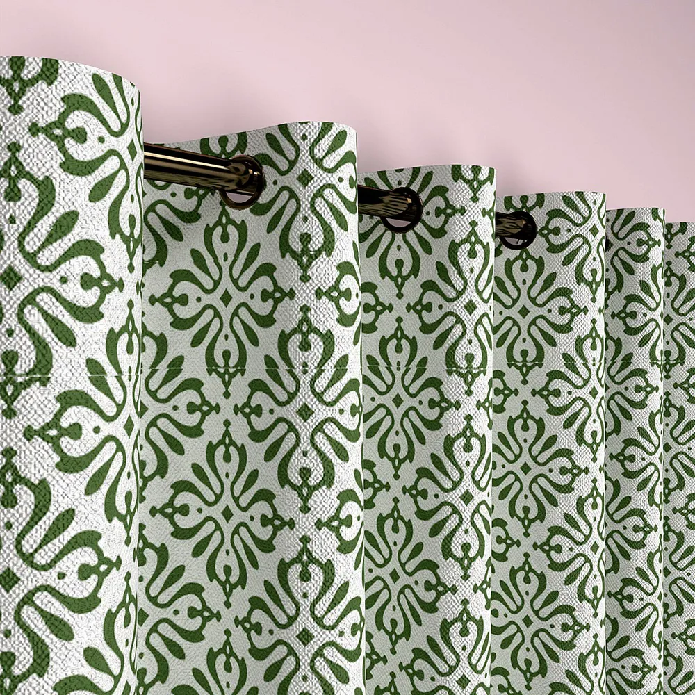 Green Intricate Floral Designer Door Curtain Medium Single Piece (7ft)