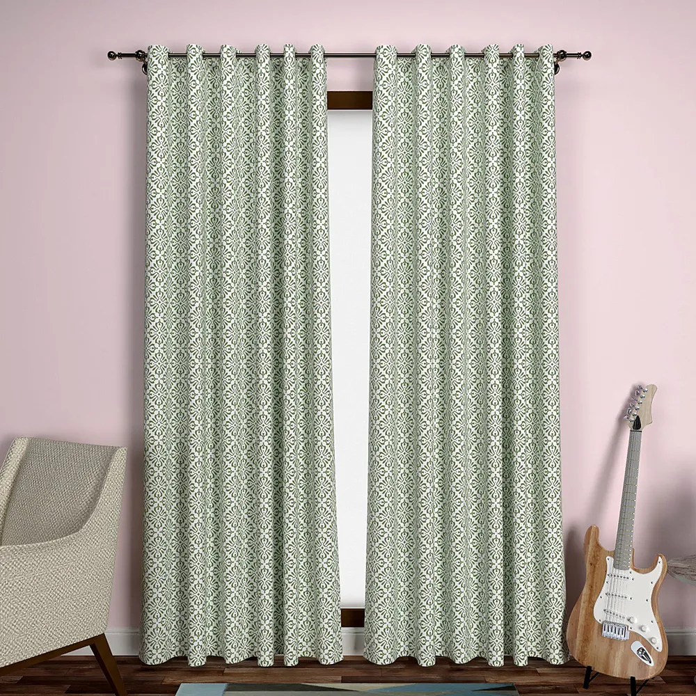 Green Intricate Floral Designer Door Curtain Medium Single Piece (7ft)