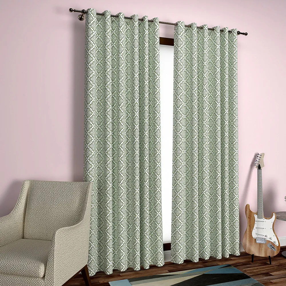 Green Intricate Floral Designer Window Curtain