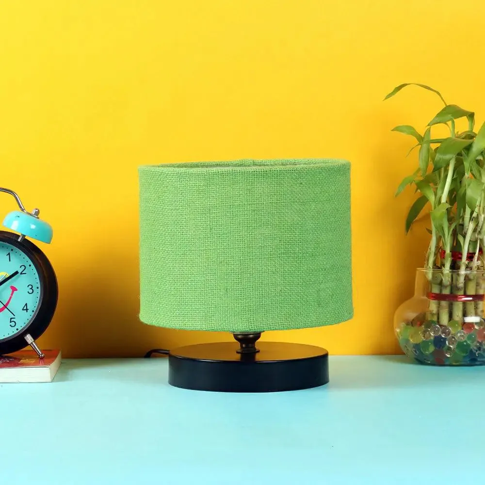 Green Jute Table Lamp with Iron Base