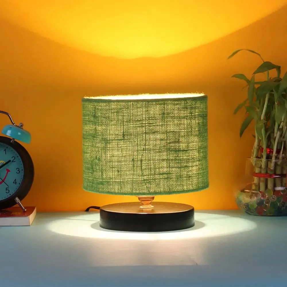 Green Jute Table Lamp with Iron Base
