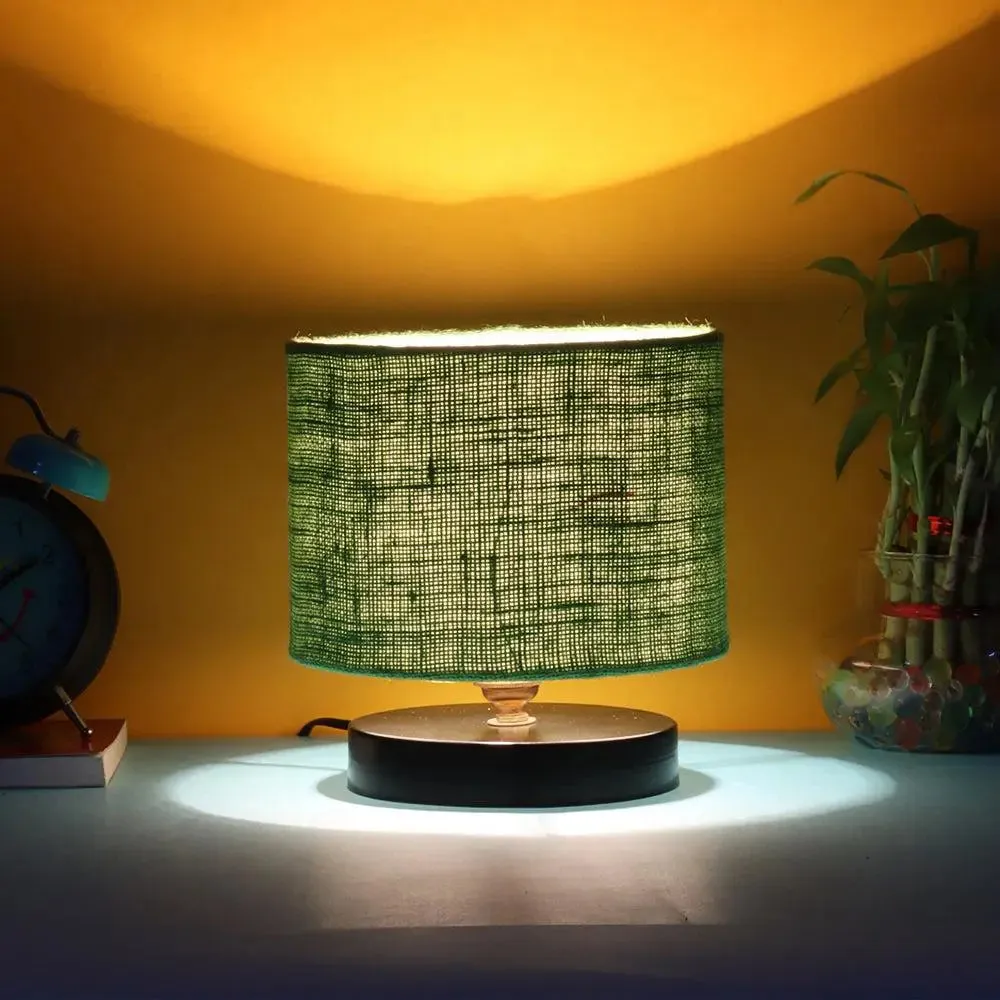 Green Jute Table Lamp with Iron Base