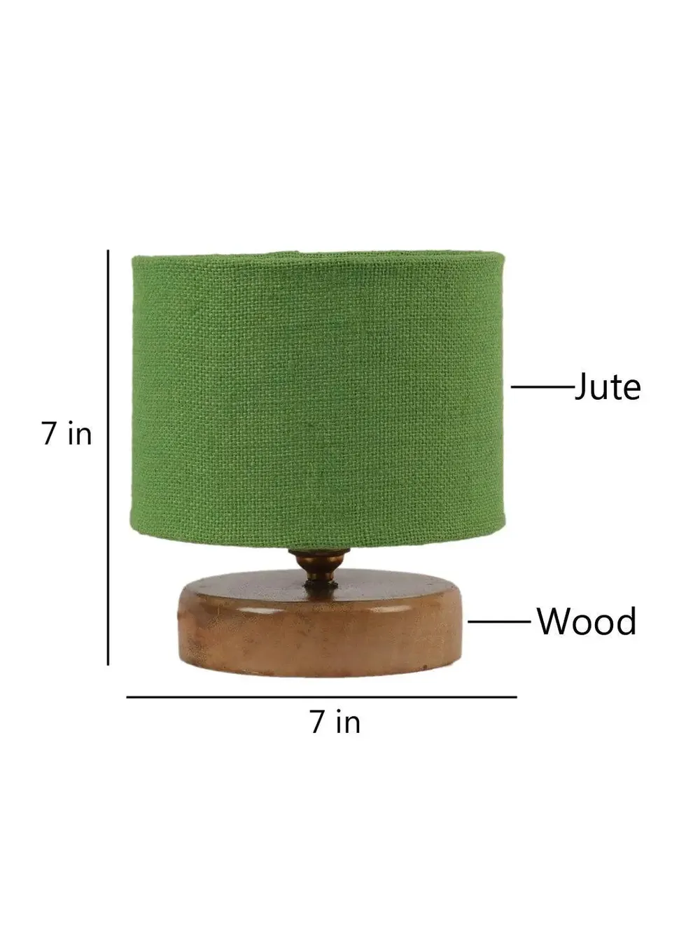 Green Jute Table Lamp with Wood Base