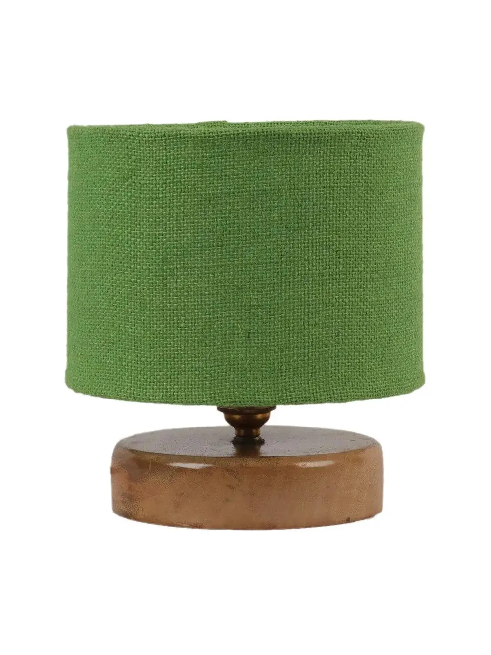 Green Jute Table Lamp with Wood Base