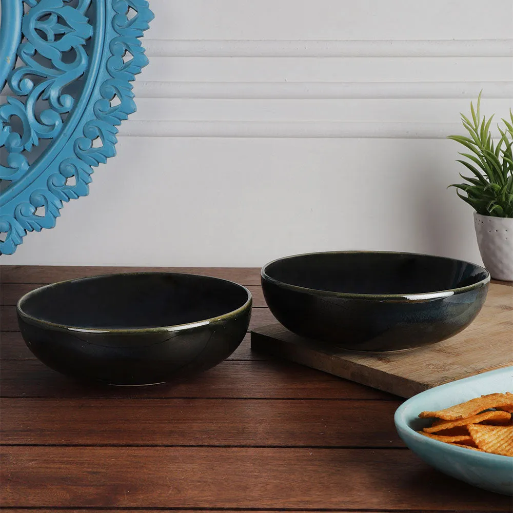 Green Large Ceramic Stoneware Bowl Set Of 2