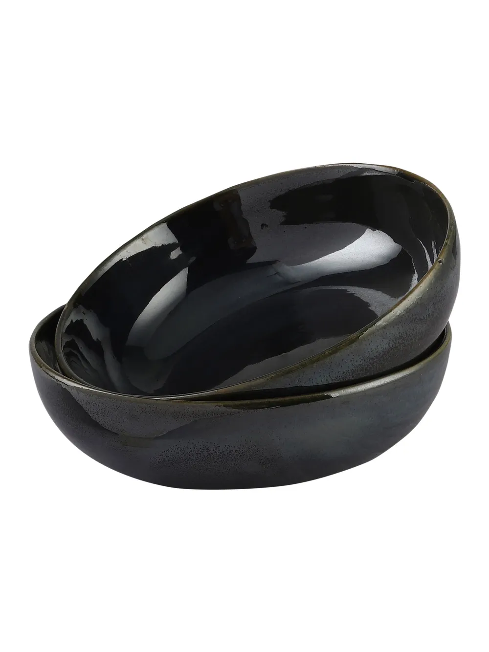 Green Large Ceramic Stoneware Bowl Set Of 2